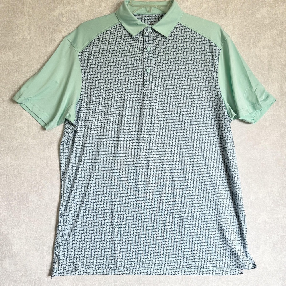 HEAD Golf Polo Shirt Mens M Green Geometric Performance Stretch Short Sleeve